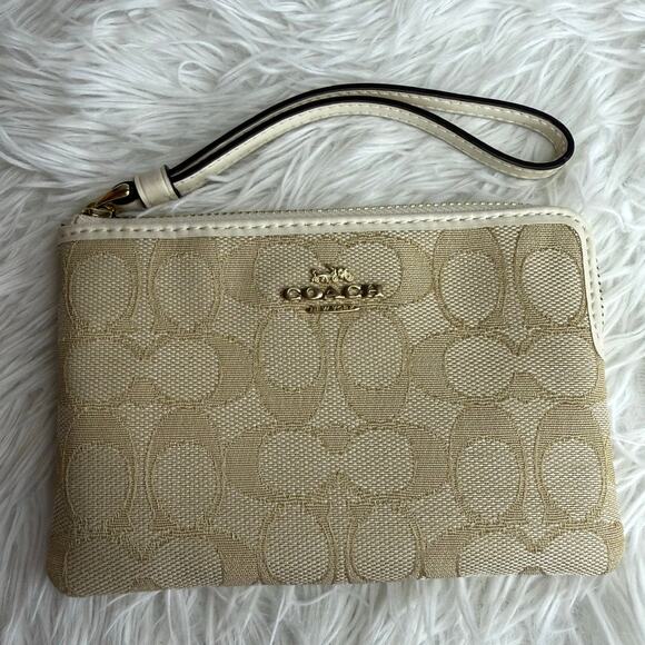 COACH Signature Khaki White Canvas Wristlet - Picture 2 of 9